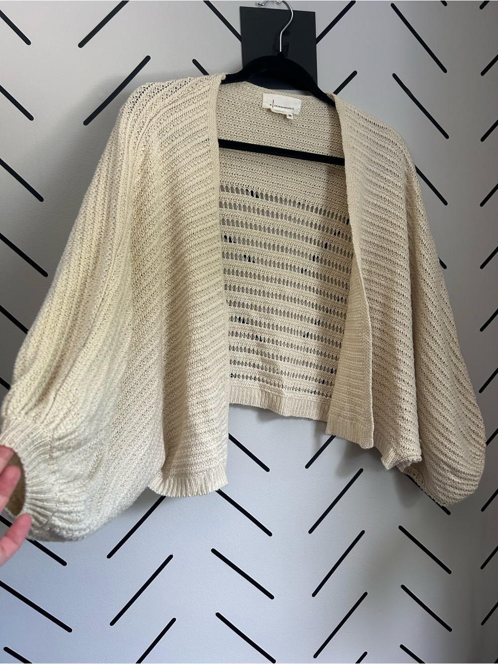 Anthropologie cream pointelle knit dolman sleeve cardigan slouchy cropped